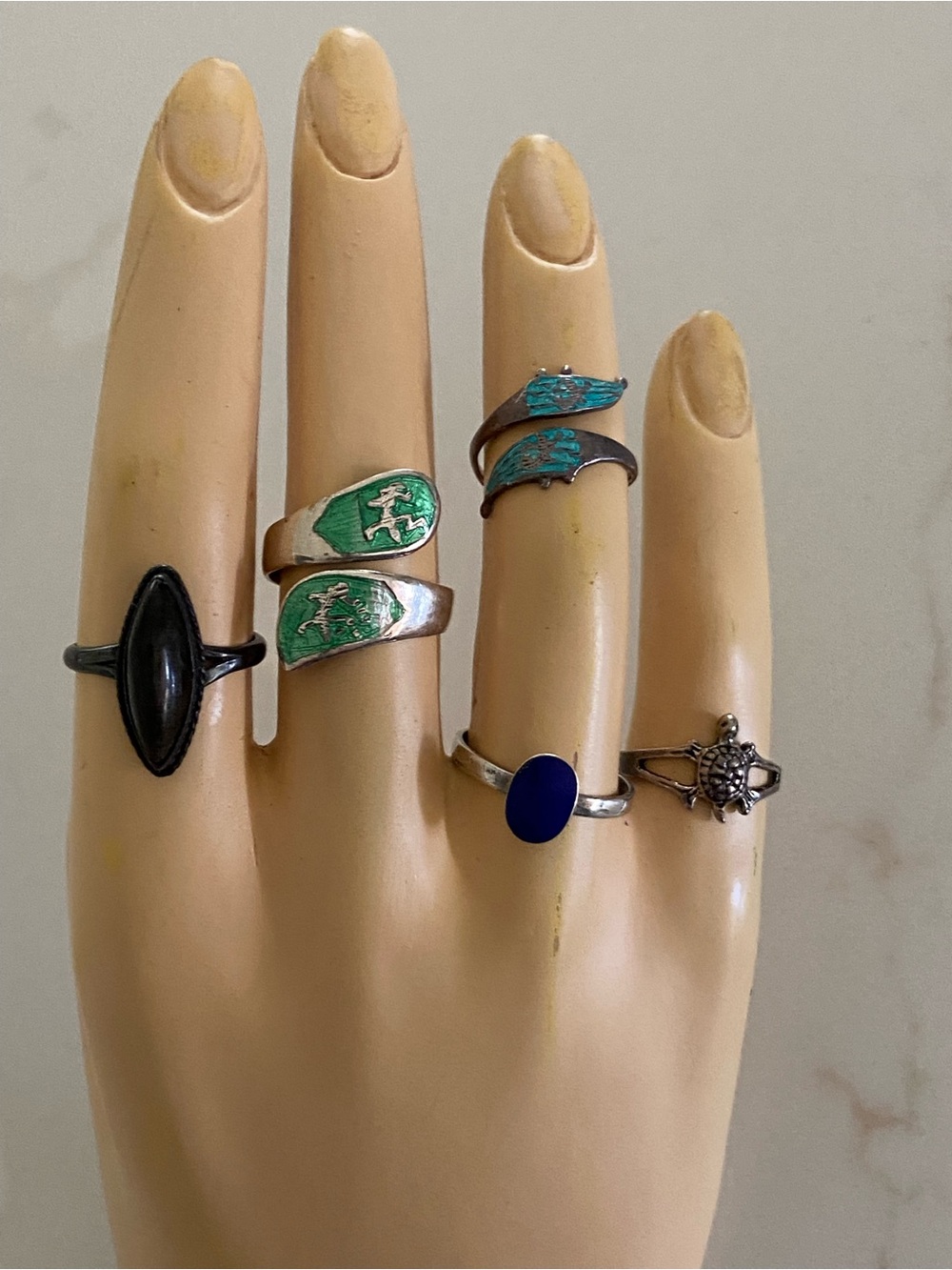 Sterling Silver Blue & Turquoise Enamel Mixed Rings - Set of 5 925 sterling silv